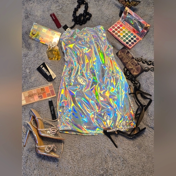 Beautiful silver rainbow metallic dress M & L - Picture 3 of 5